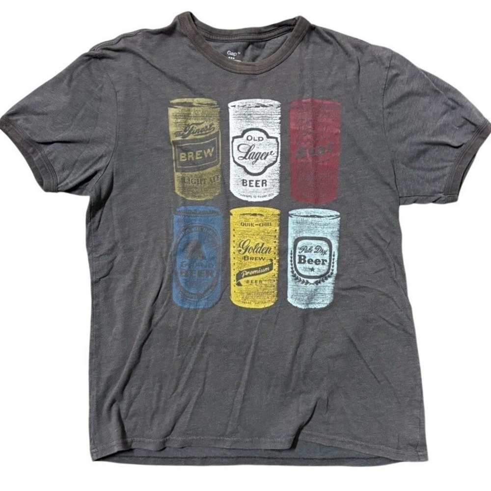 GAP Old Beer Cans Shirt Short Sleeve Ringer Sz M Fitted Colorful 6 Pack T-Shirt